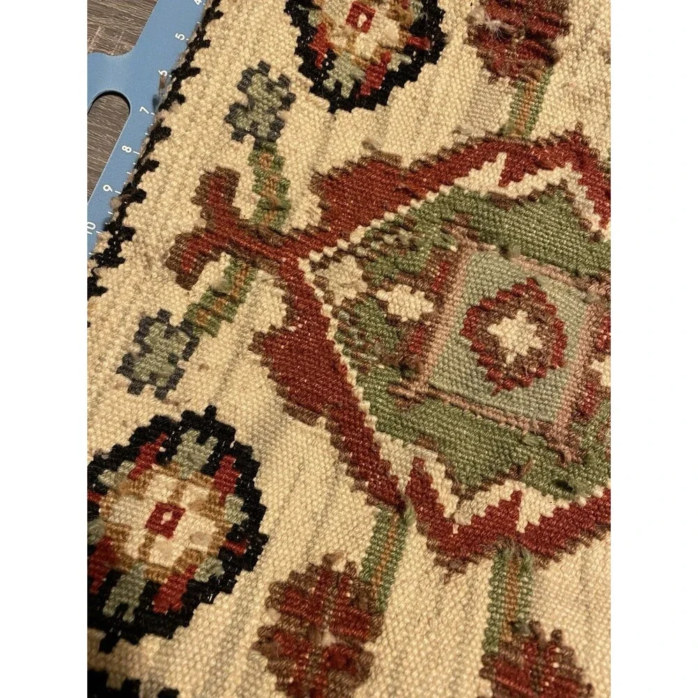 Vintage Kilim Pillow Cushion Cover Square 100% Wool Jute Home Décor Pillows 17”